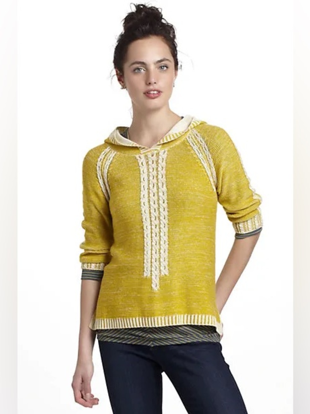 Anthropologie Far Away From Close Yellow Knit
Hooded Wool Blend Sweater Medium